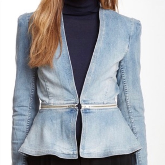 Rebecca Taylor Denim Peplum Jacket Sz 4 - Picture 2 of 8